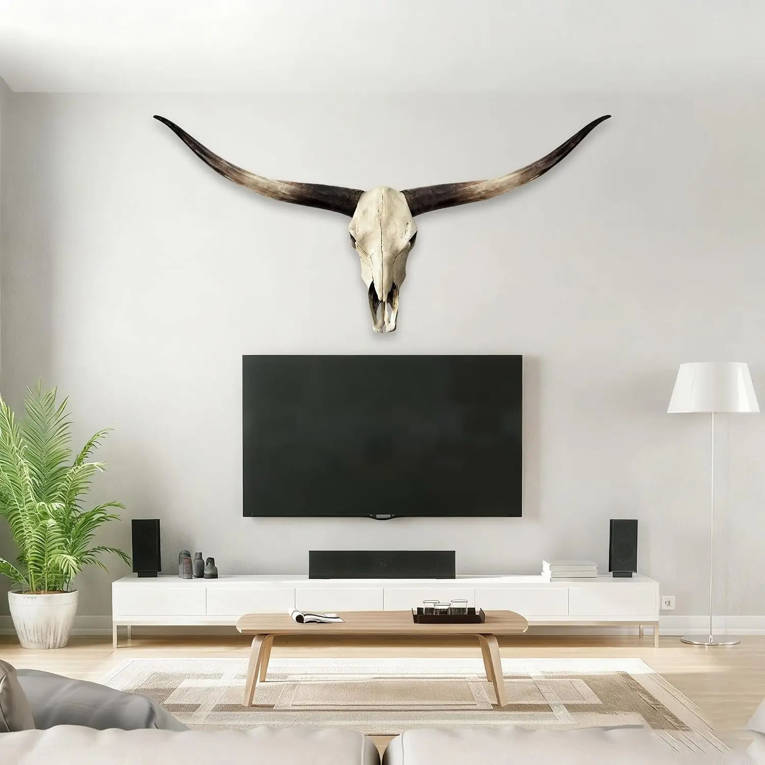 70-Inch Extra Large Longhorn Cow Skull Wall Decor, Authentic Croissant, Handmade Farmhouse Cow Horn Wall Decoration, Long Horn Skull, Cow Horns