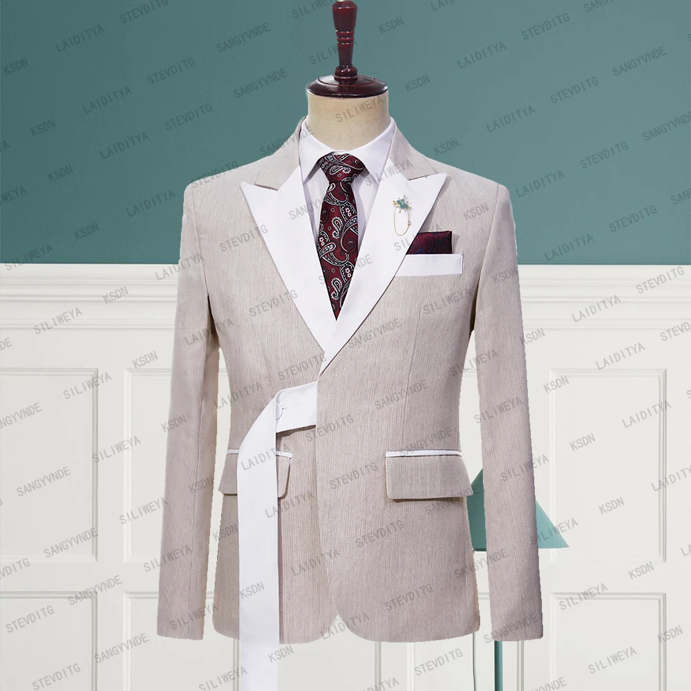 

2023 Summer New High Quality Men's Fashion Business Khaki Linen Wrap Set Formal Wedding Gentleman Jacket Suit Coat