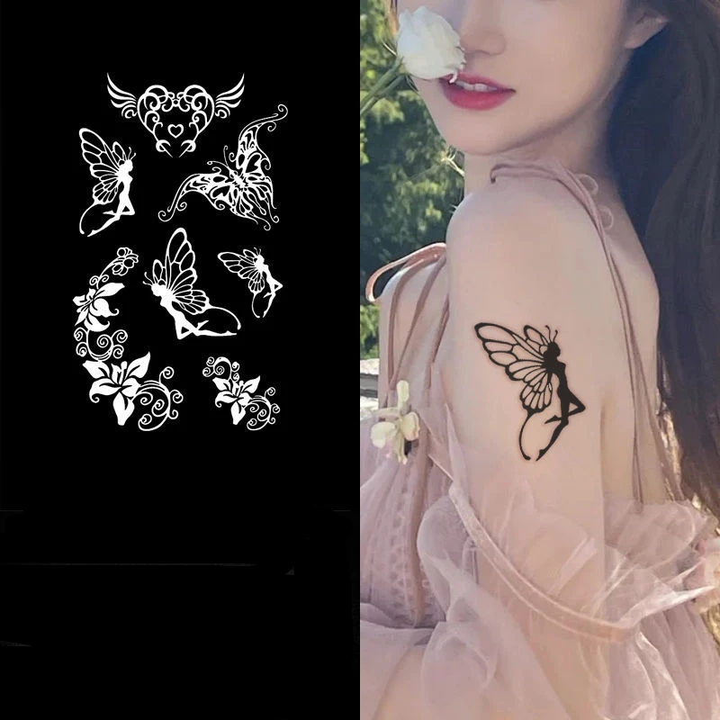 Tatuajes falsos para mujer, calcomanías con forma de elfos, mariposas, corazones, jugos, impermeables, flores de amor, tatuajes temporales para el cuerpo