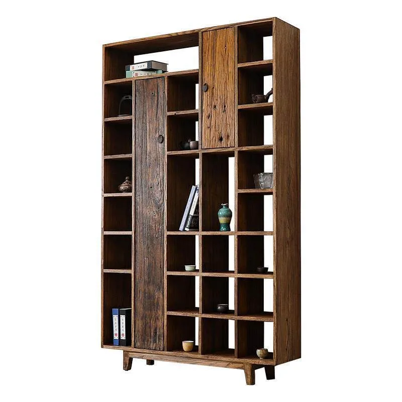 Wabi Sand Wind Bogu Rack Solid Wood Weathered Wood Storage Cabinet, Old Door Panel Display Rack Homestay Tea Room Furniture