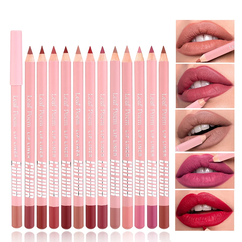 12 สี Matte Lipliner ดินสอกันน้ํา Plumping Stain ลิปสติก Natural Nude Pink Lip Liner Pro Outline Lips Contour แต่งหน้า