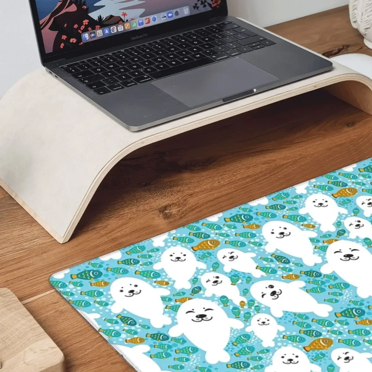 Kawaii Cute Seal And Fish In Water Large Mouse Pad Computer Keyboard Mouse Mat Gaming PC Laptop Desk Mat