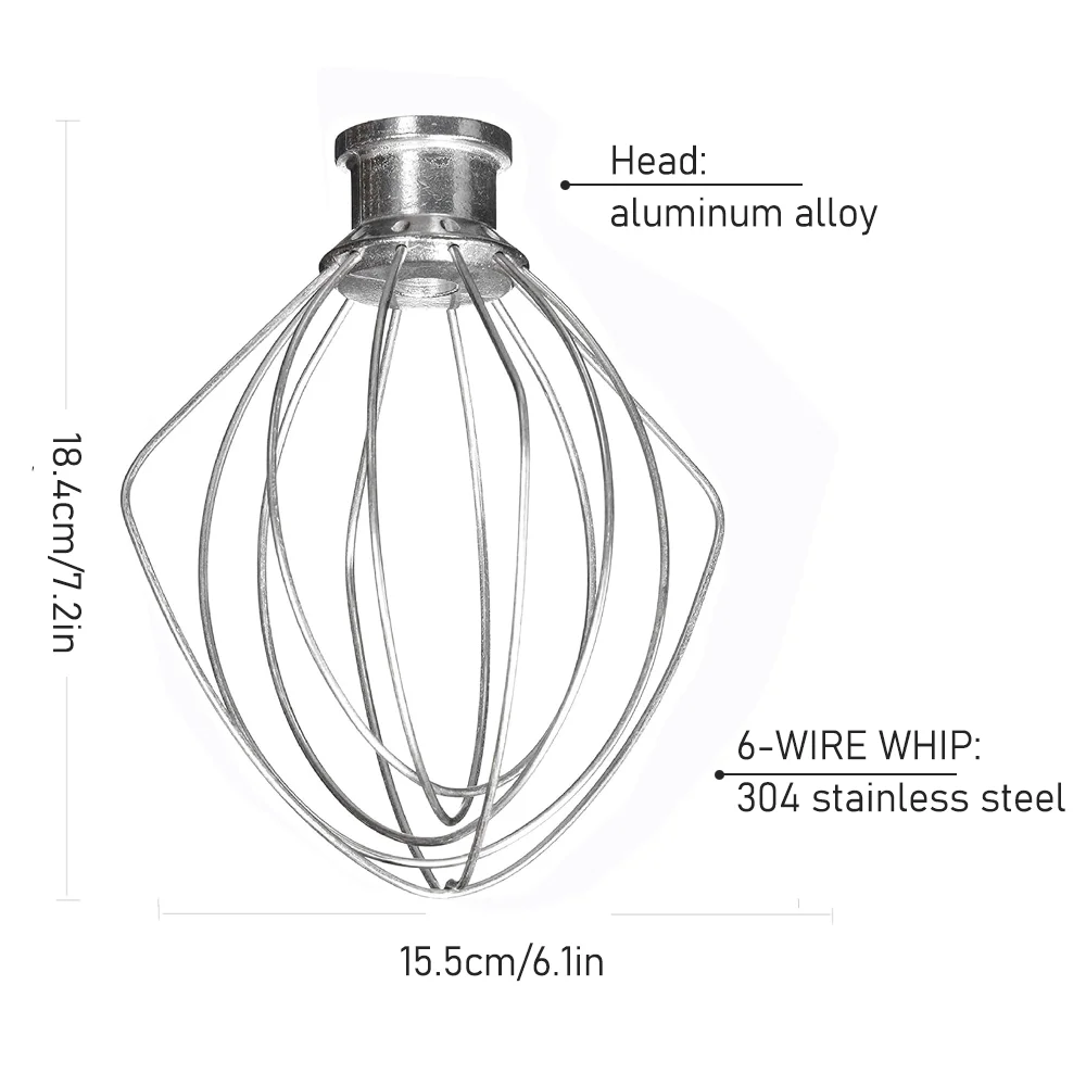 KN256  Steel Wire Whip for Bowl-Lift Mixer 6 Quart Bowl, 6 Wire Whisk Fits for Professional 600, KP26M1X,KD2661X,KP2671