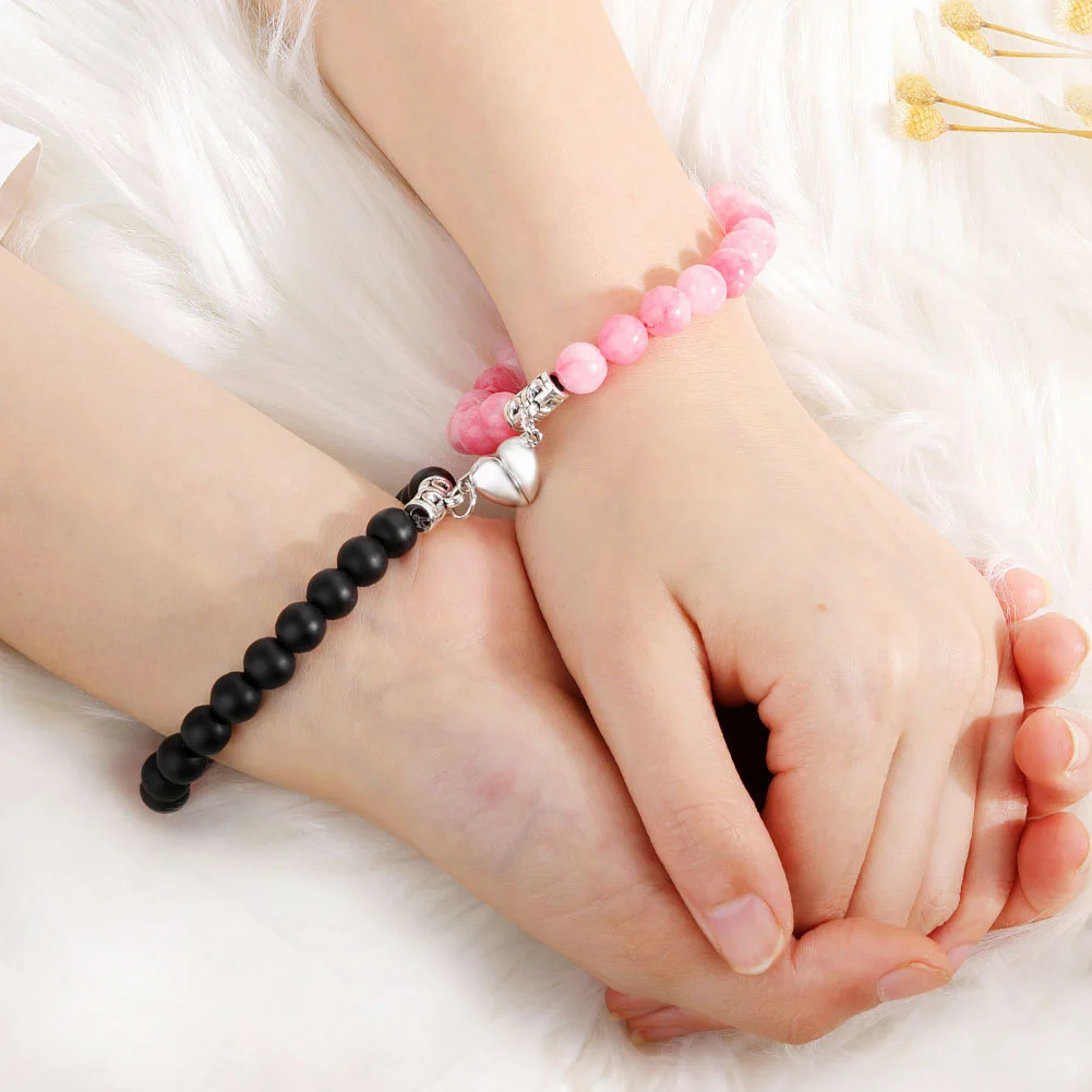 Bracelets assortis en pierre naturelle magnétique pour couples, bracelet coeur et distance, bijoux