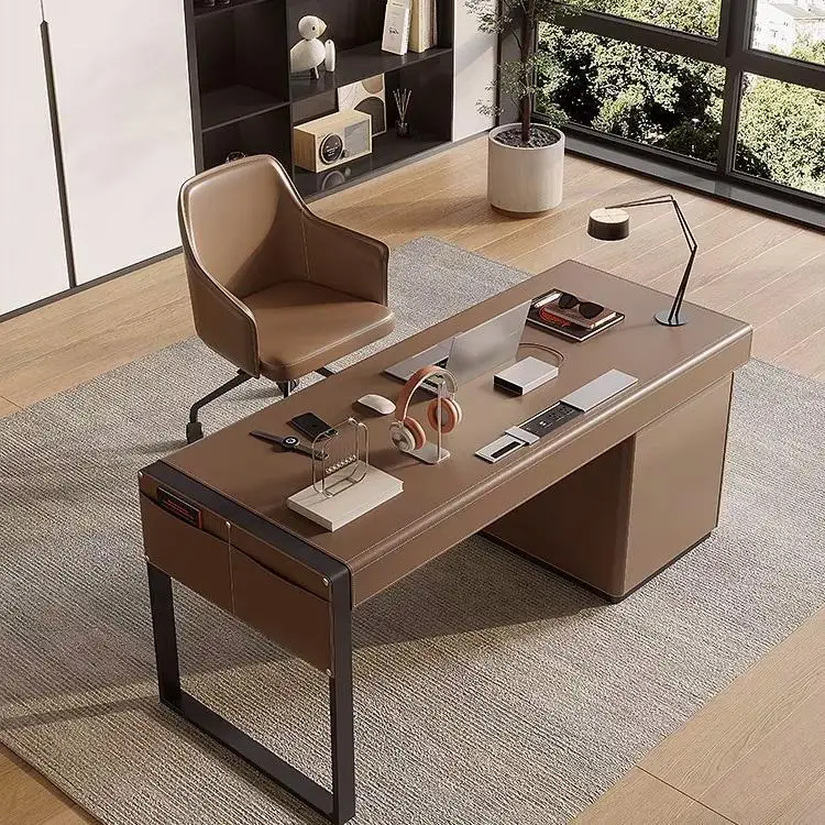 Desk Light Luxury Saddle Leather Table Modern Minimalist Designer Desk Italian Minimalist Book