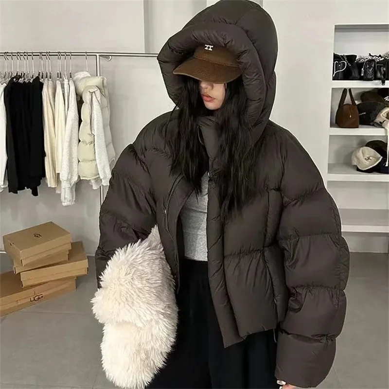 2025 New Women Winter Jacket Hooded Cotton Padded Coat Loose Warm Thicken Parka Fluffy Overcoat Snow Wear Outwear