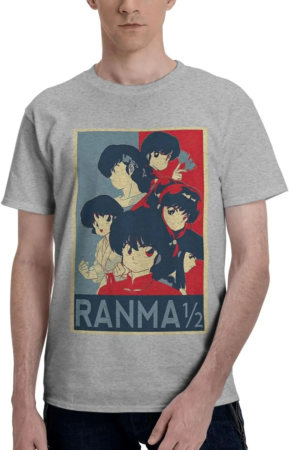 Manga Ranma ½ Shirt Cotton Crew Neck Cool Tops for Male Black