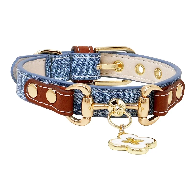 Achille Cowboy Pattern Head Layer Cowhide Buckle Pet Collar Teddy Schnauzer Neck Collar Suitable for Most Dogs