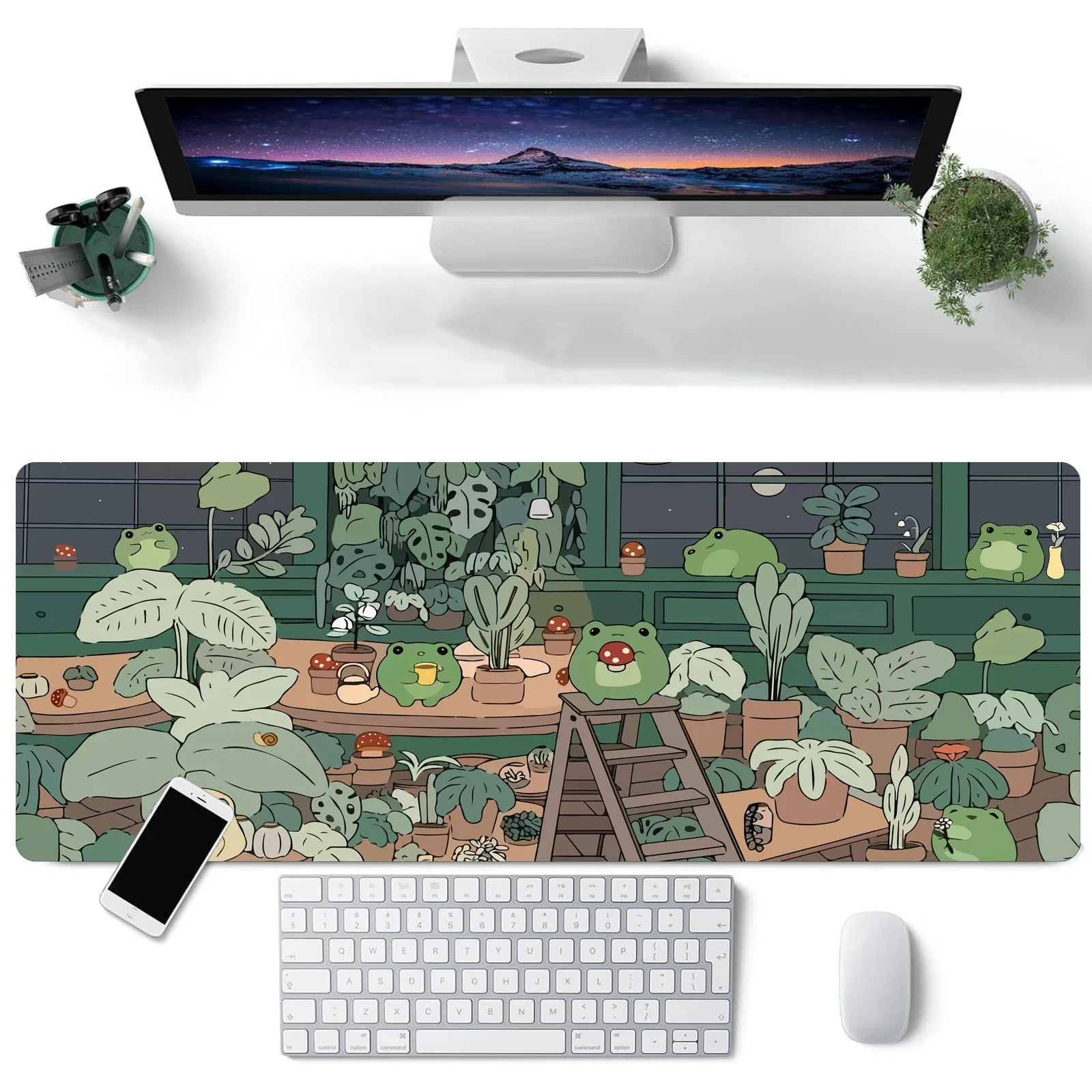 

Cute Frog Mouse Pad Desk Pad Kawaii Green Desk Decor Mat, Large Gaming Mouse Pad for Desk Computer Keyboard, Stitched Eges Pad
