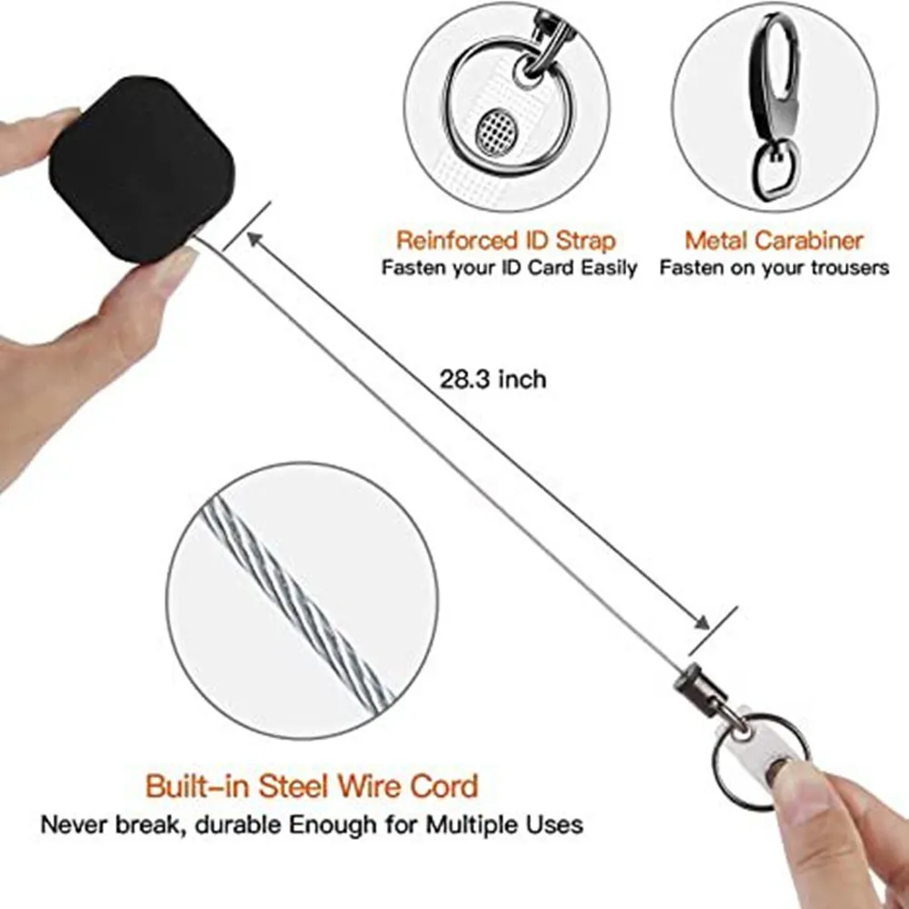 Metal Retractable Badge Holders Carabiner Keychain Belt Badge Reels Clip Key Ring ID Card Holder 28.3inch Steel Wire Cord