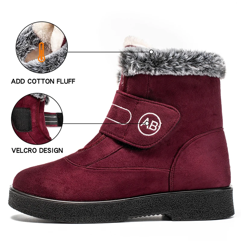 Winter Thicken Plush Snow Boots Women Faux Fur Non-Slip Warm Ankle Boots Woman Faux Suede Flat Heel Cotton-Padded Shoes Botas