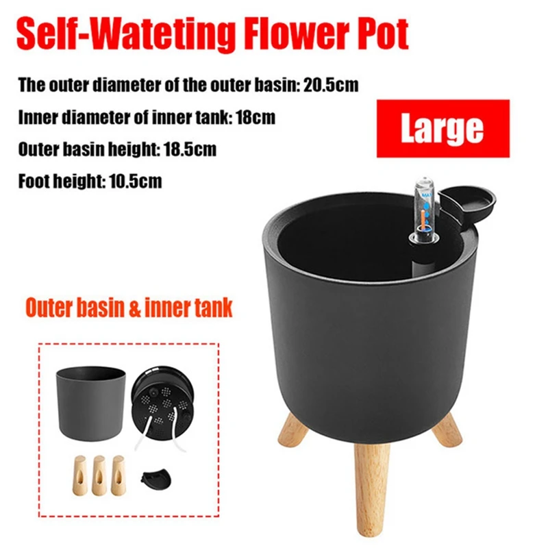 Indoor Outdoor Planter Green Plant Flower Pot With Wooden Legs Stand Floor Standing Plant Pots For Balcony Decor