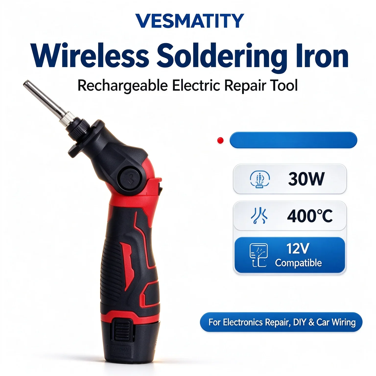 Wireless Soldering Iron 30W 400℃ Portable Welding Tool For 12V Battery Cordless Electronic DIY Repair Tools,No Battery