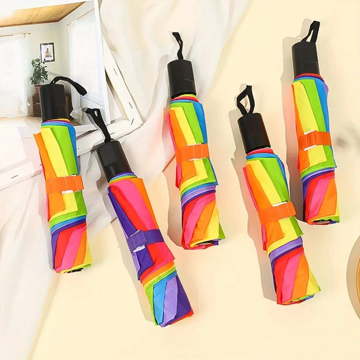 1pc - Rainbow Wonder - Portable Three- fold Umbrella with Short Handle,  Foldable Design for Effortless Style and Protection