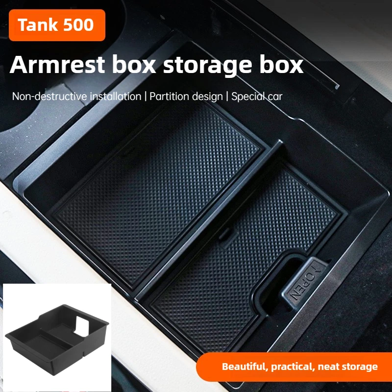 

GWM Tank 500 armrest storage box, compartmentalised centre console storage box