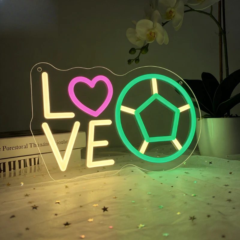 

Неоновая LED-вывеска LOVE с зеленым футбольным мячом для спальни, домашнего декора, романтический подарок для футбольного фаната, освещение для вечеринок, создание атмосферы