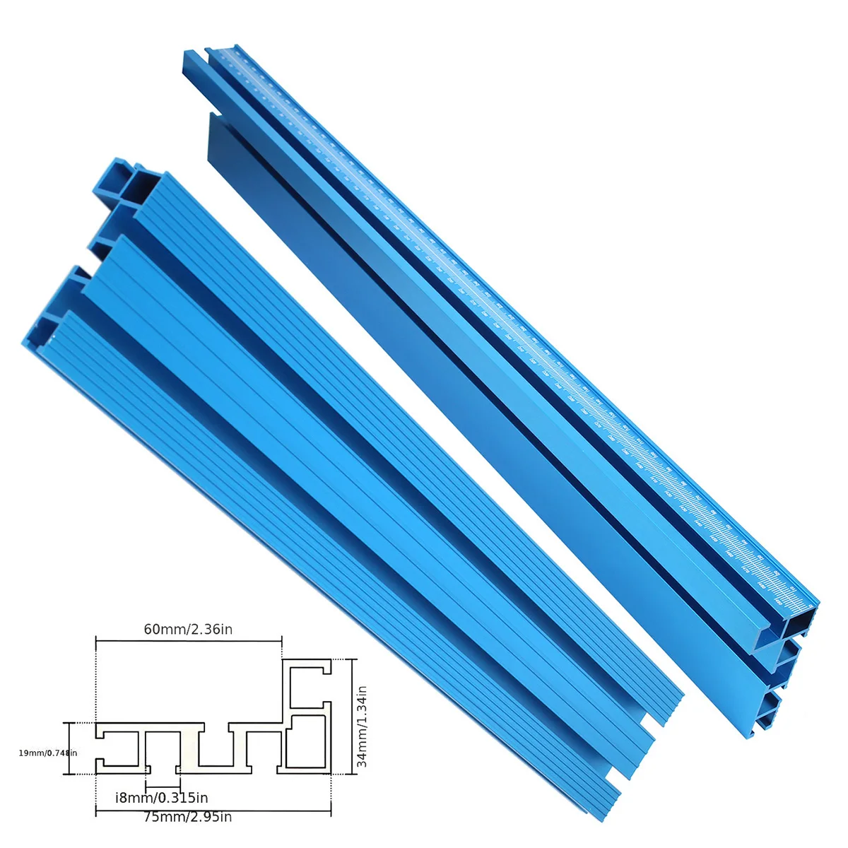 75 Type Blue Aluminum Profile Router Fence 40/50cm Multi T-Track Table Saw Fence Woodworking T-Slot Miter Track Fence Stopper