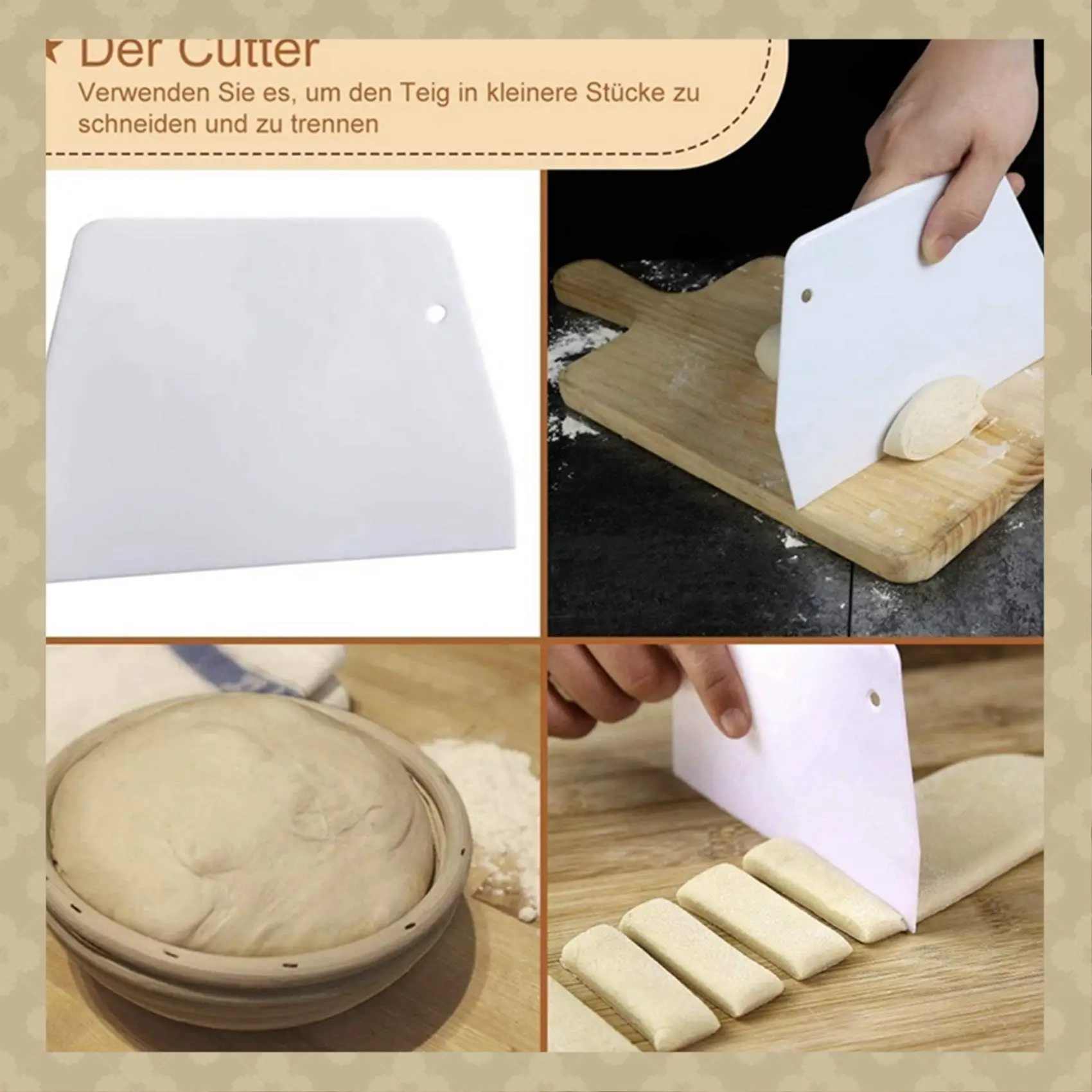

AB45 Round Set,4 Yeast Baskets For Bread And Bread Dough, Banneton Proofing Basket With Linen Inserts,Dough Scraper Set Round