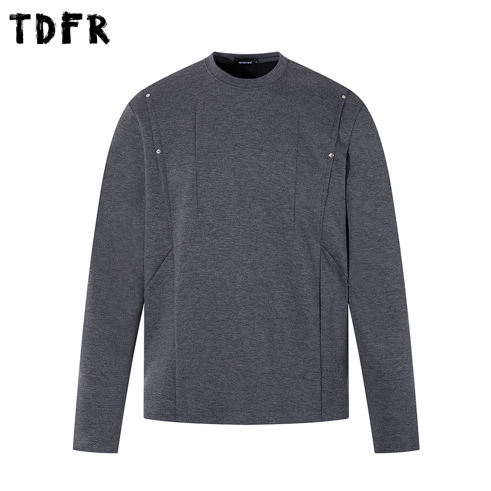 

Spliced Long Sleeve T-shirt Mens with Rivets Autumn Simple Casual Loose Crew Neck Tshirt Men Tee