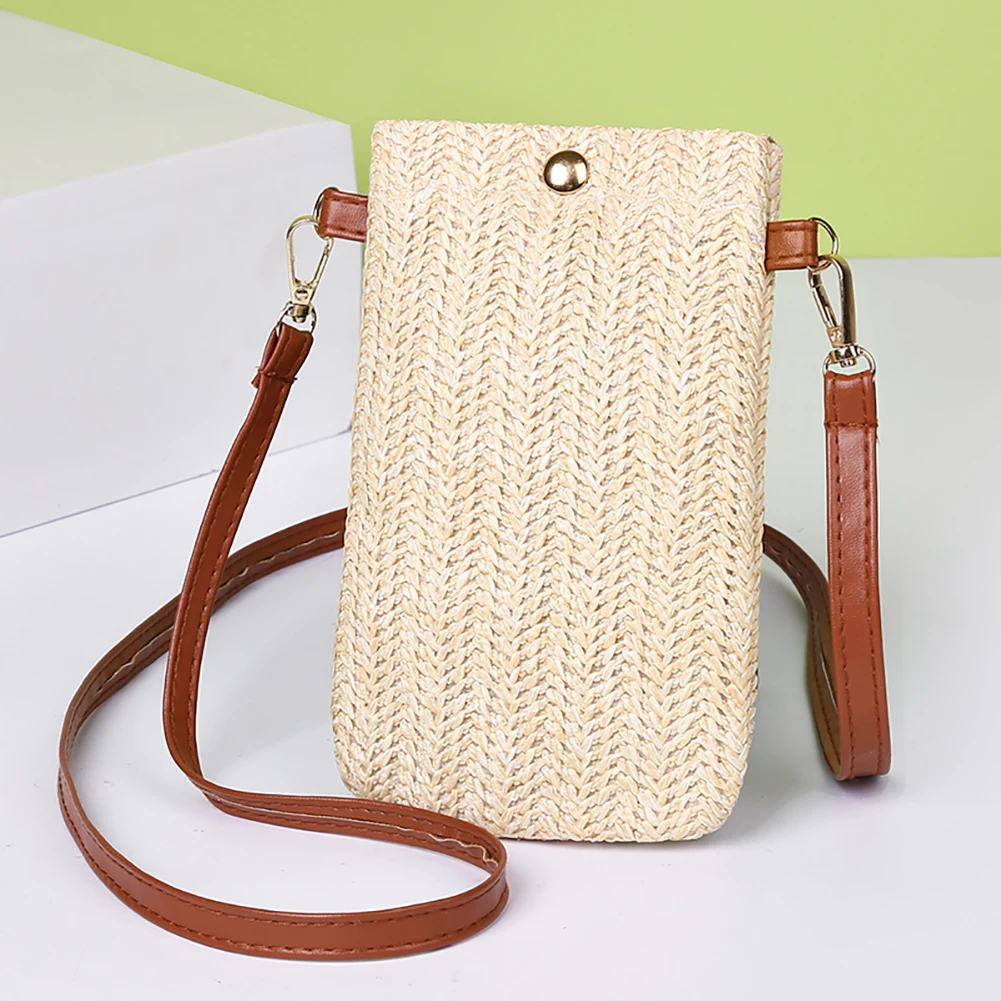 Fashion Woven Straw Ladies Crossbody Messenger Bag Summer Bohemia Beach Rattan Shoulder Pack Small Solid Mobile Phone Coin Purse