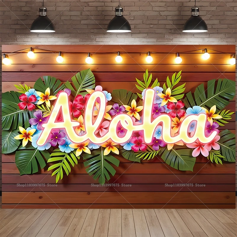 Banner para decoración de verano Tropical, decoración de fiesta temática ALOHA, pancarta con diseño de hojas tropicales y florales, telón de fondo, accesorios para fotomatón