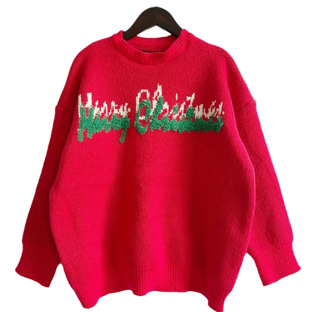 2023 Autumn/Winter New Round Neck Long Sleeve Letter Tree Jacquard Knitted Christmas Sweater Pullover