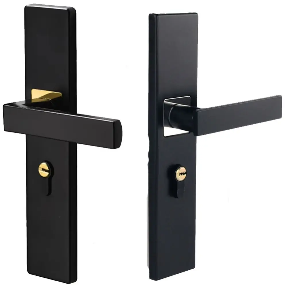 مجموعة مفاتيح قفل مقبض الباب الصامت، قفل باب غرفة النوم المربع العالمي، لوحة سميكة، قفل مقبض الباب الداخلي الأسود