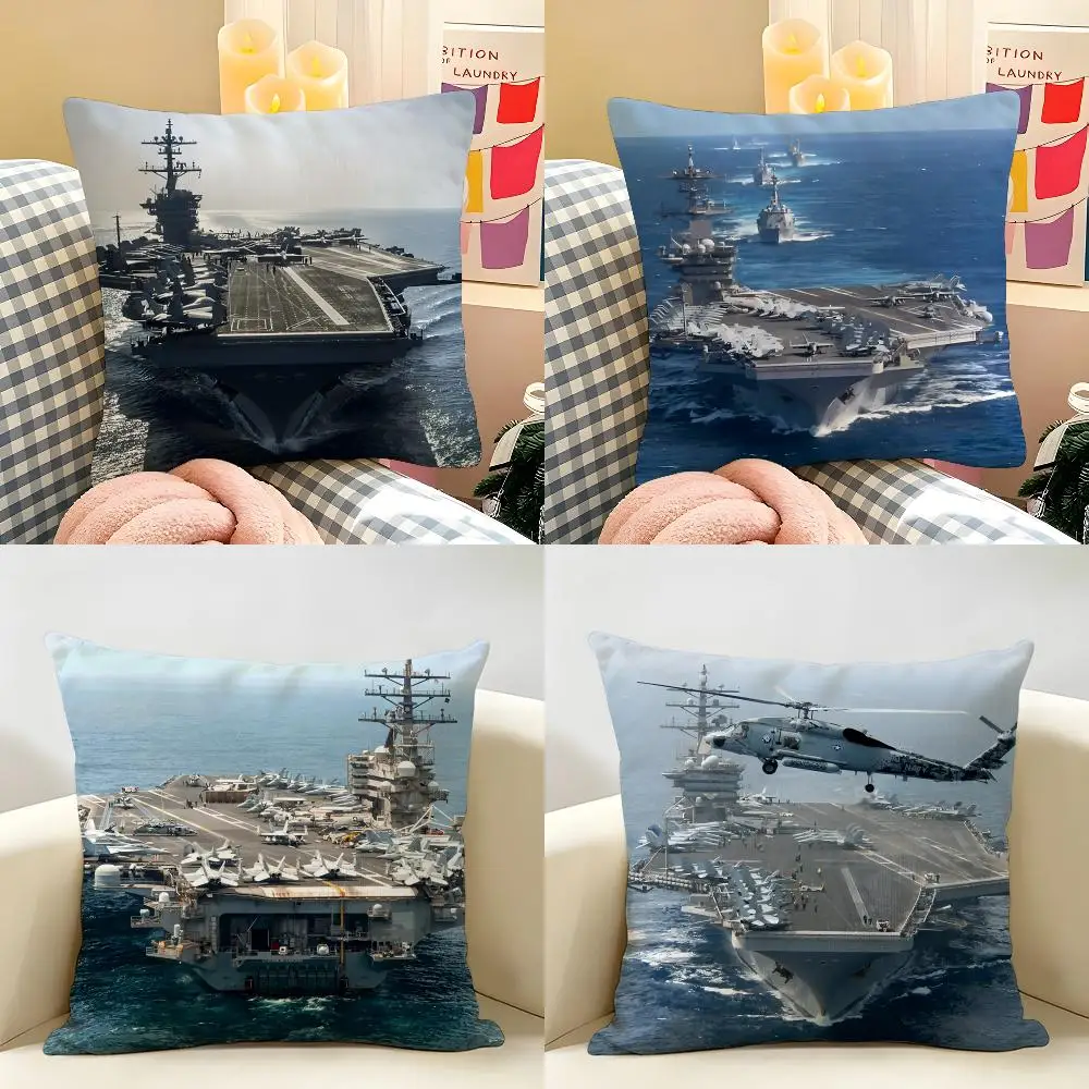 Aircraft Carriers usa cool Cushion Cover Natural Linen Organic Fabric Double-Sided Printing Room Sofa Decor Pillow Case