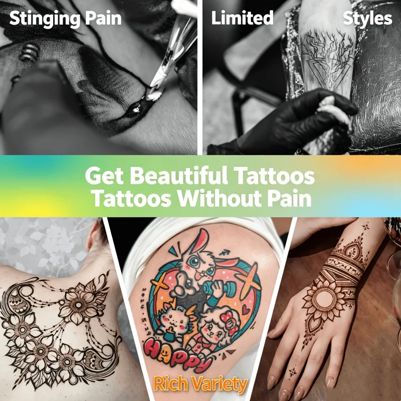 Henna Temporary Tattoo Cream Kit with Reusable Stencils Natural Color Body Art Paste Long Lasting Waterproof Easy Apply DIY Hand