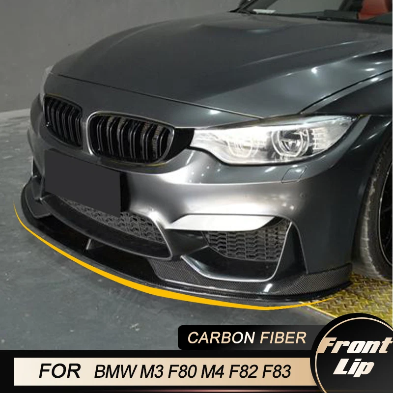 Car Front Bumper Lip With Splitters For BMW M3 F80 M4 F82 F83 2014-2019 Racing Front Lip Chin Apron Spoiler Bodykit Carbon Fiber