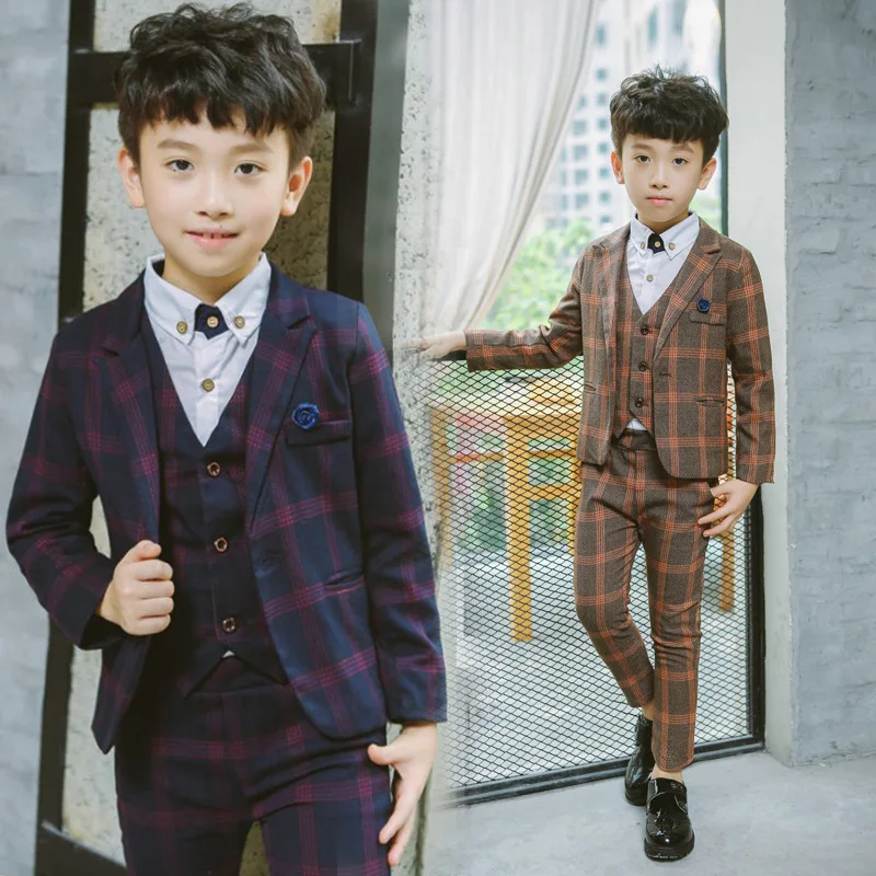 Flower Boys Purple 3Pieces/Set Jacket Vest Pants Wedding Tuxedo Suit Kids Formal Blazer Children Party Performance Dress Costume