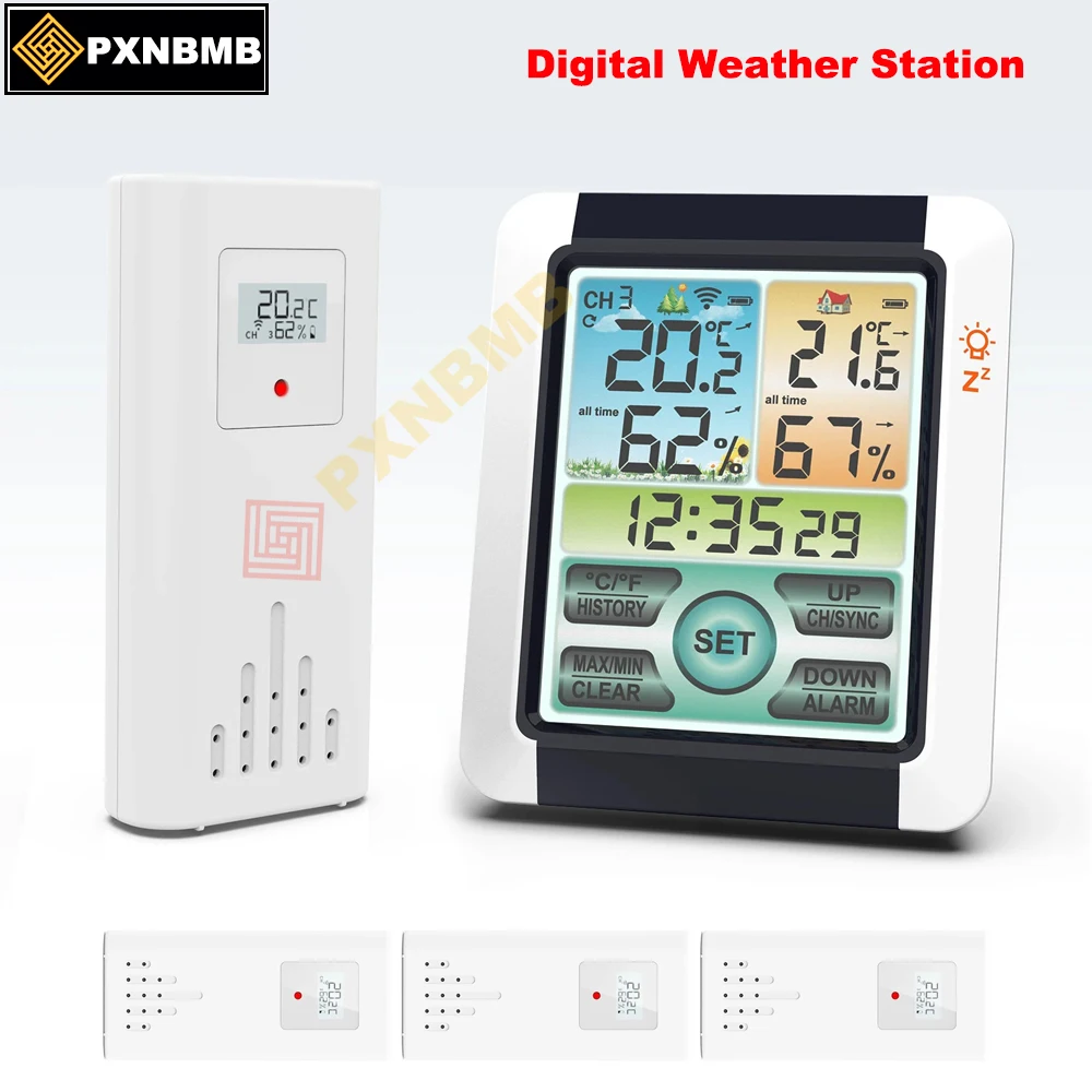 Smart Wireless Weather Station with 3 Sensors Large Color Display Indoor Outdoor Digital Thermometer Hygrometer for Home Office