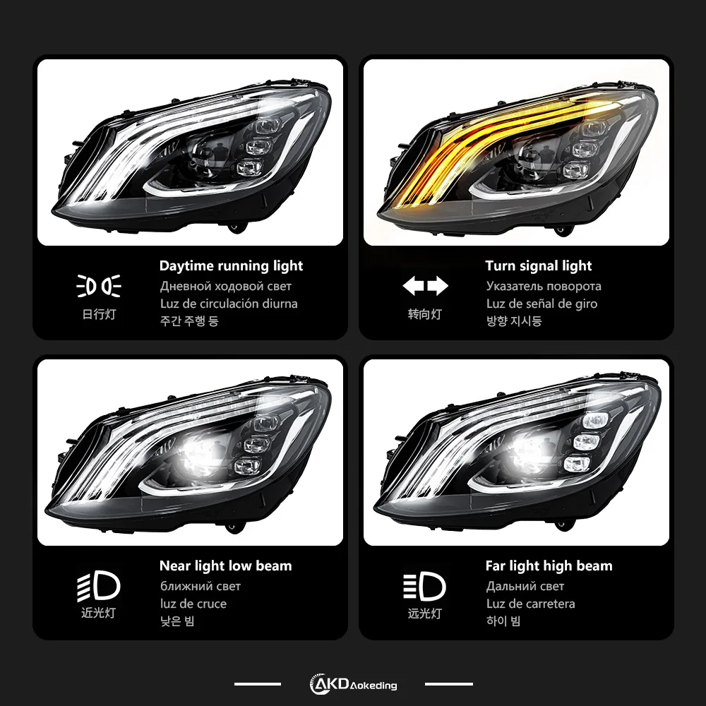 

Headlight For Benz W205 2015-2021 Car автомобильные товары LED DRL Hella 5 Xenon Lens Hid H7 C200 C260 Car Accessories