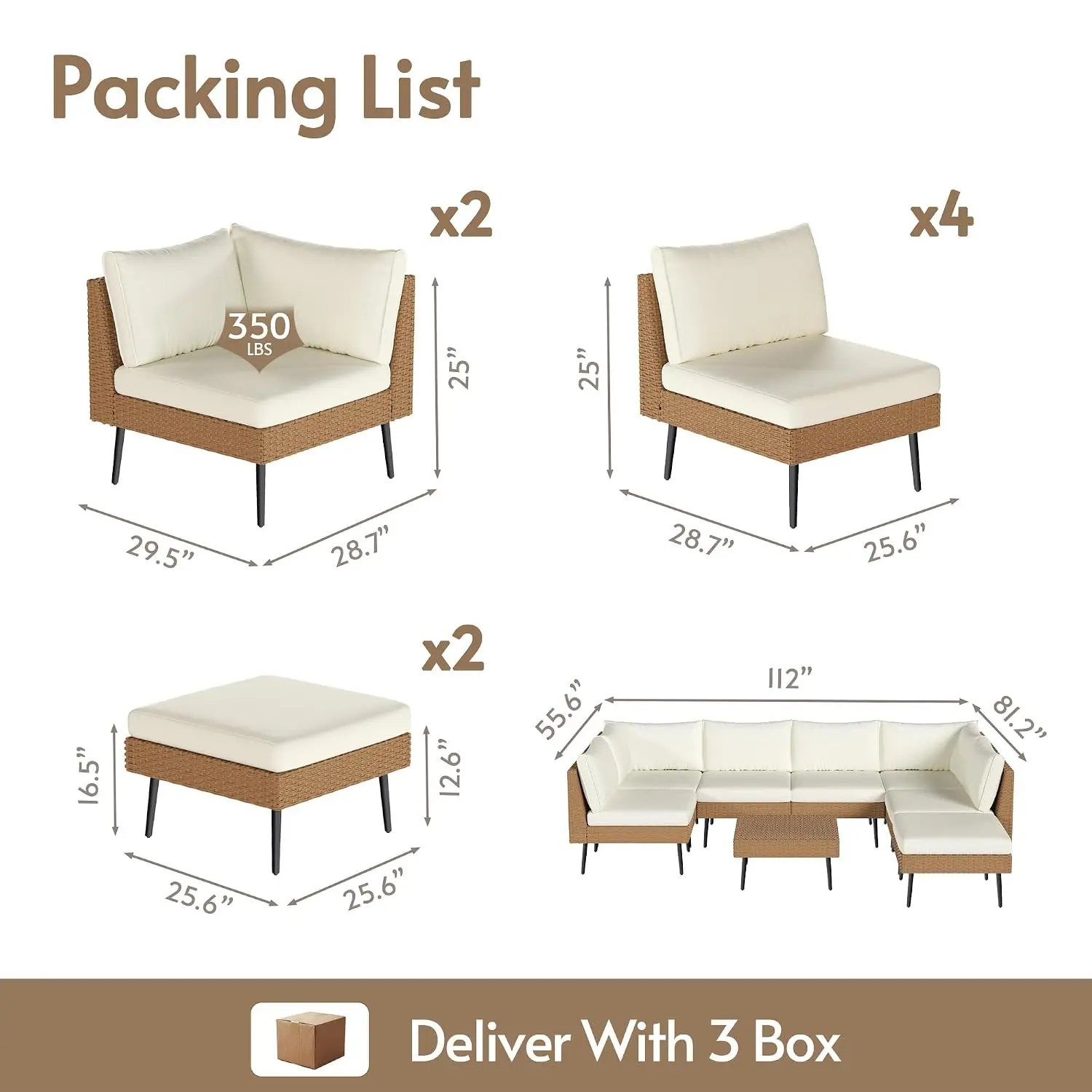 8-Piece Outdoor Sectional, Premium Polyester Ergonomic All-Weather Furniture for Backyard Garden Poolside, Customized