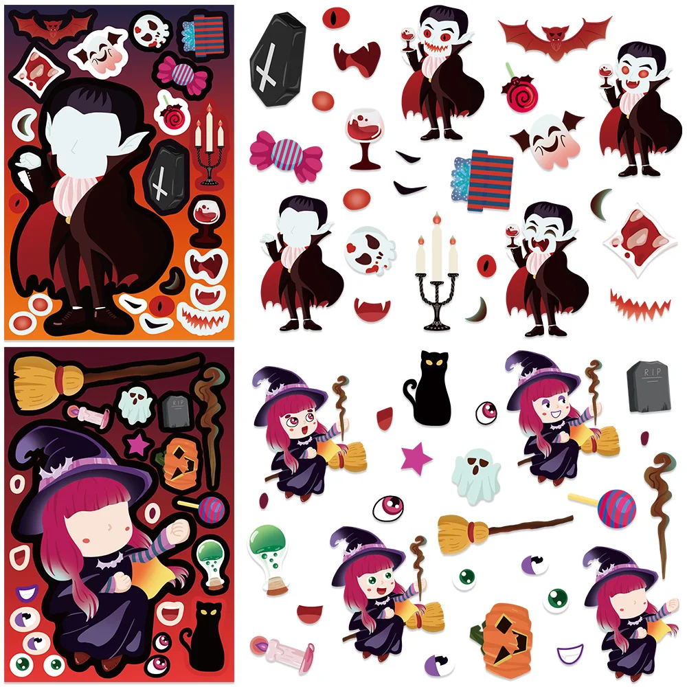 32Sheets Monster Halloween DIY Puzzle Cartoon Pumpkin Head Stickers Laptop Cup Notebook Suitcase Pencil-box Kid Girl Toy Girls