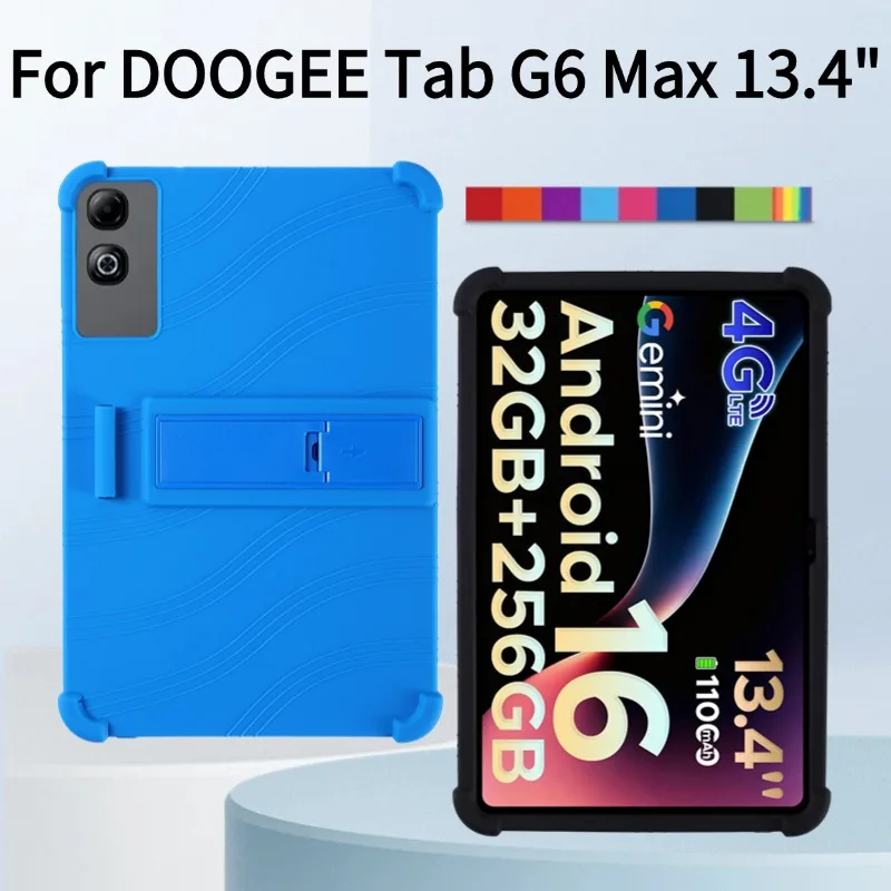 

For DOOGEE Tab G6 Max Tablets 13.4"Case Shockproof Airbags Soft Silicone Android16 Ajustable Stand Cover