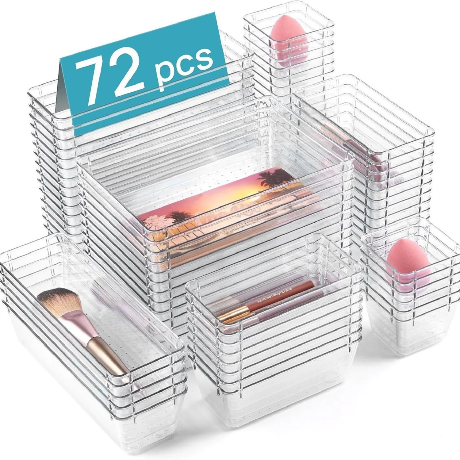 

Makeasy 72PCS Drawer Organizer Clear Makeup organizer Bathroom Organizers Storage Plastic Desk Organizer Divider Organizer Bins