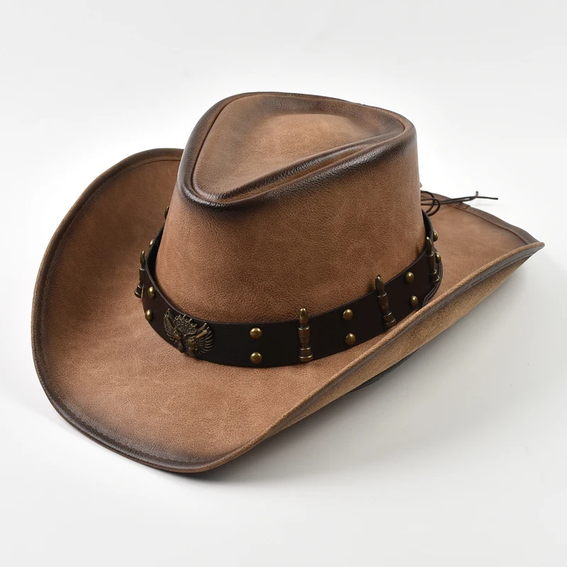 

100% Leather Western Cowboy Hat Men Wide Brim Gentleman Church Jazz Cap Cowgirl Hats Sombrero Hombre