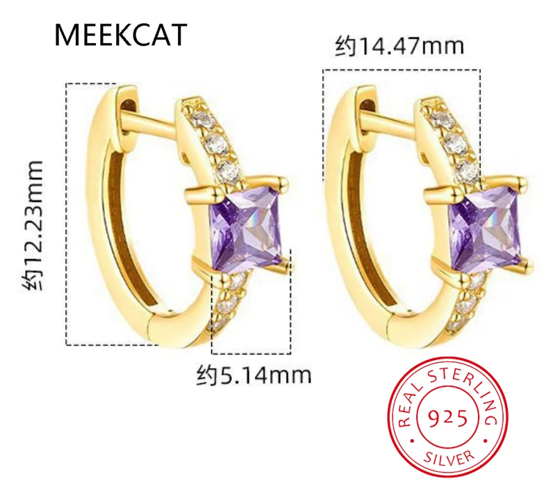 Square Natural Purple Amethyst 925 Sterling Silver Geometric Hoop Earring for Women Princess Cut Gemstone Jewelry Wedding Gift view 6