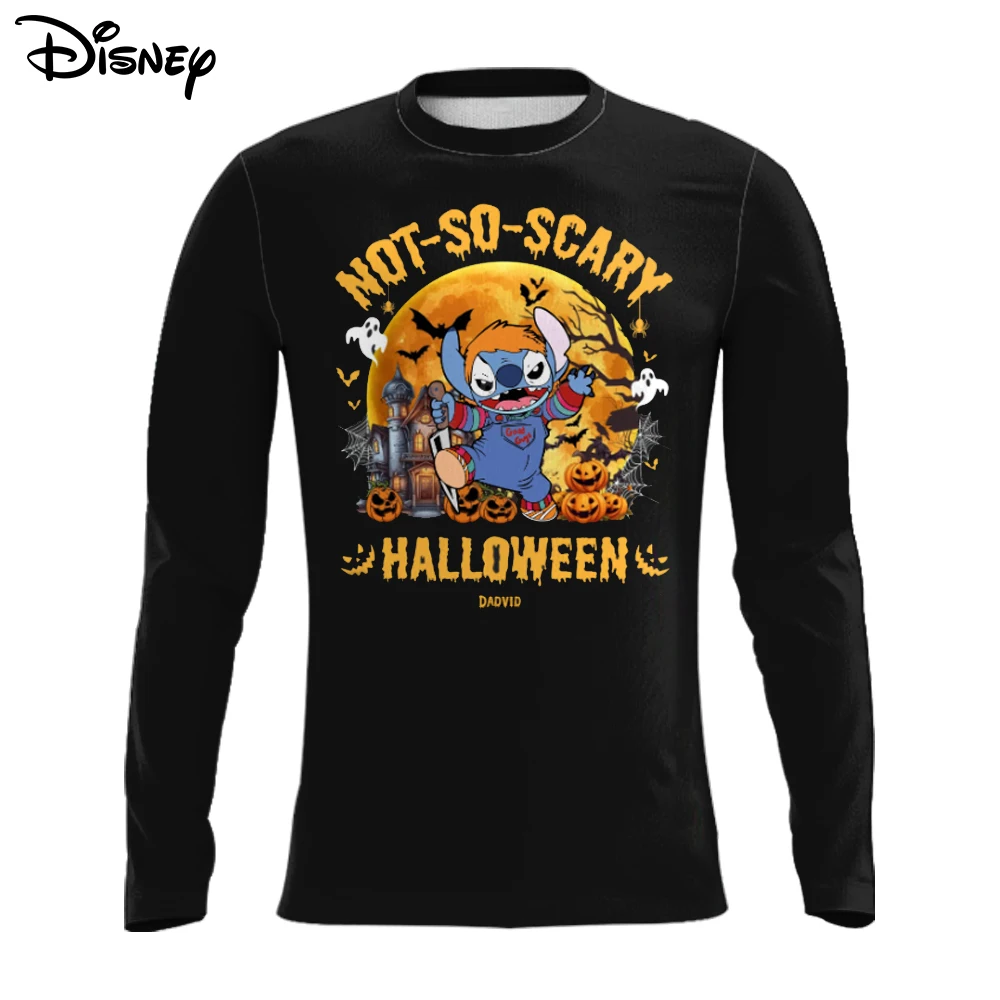 

Disney Stitch Halloween Long Sleeve T-shirt Men's 2025 New Funny Scary Pumpkin Graphic Tee Personalized Trick or Treat Top Gift