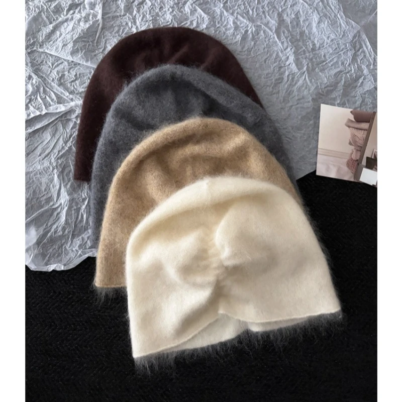 Einfache, einfarbige Plüsch-Strickmütze für Herbst und Winter, warme Outdoor-Ohrenschutz-Skimütze für Damen. – Detail 6