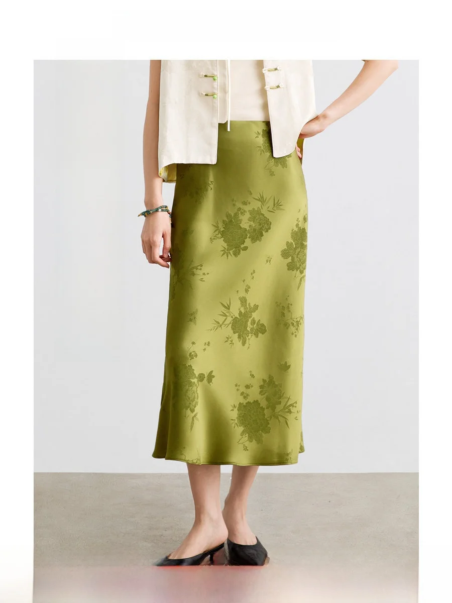 

ROCO New Chinese Sle Series High Waist Slim Fit A-Line Skirt Exquisite Slant Cut Acetate Pearl Long Dr Urban Commute