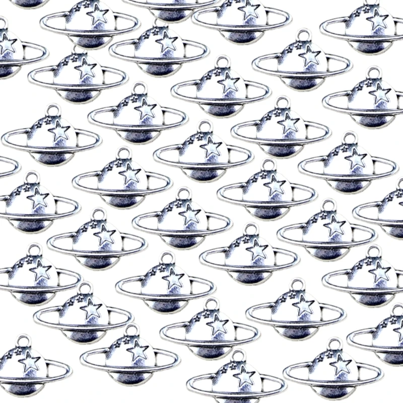 Set Of 100 Antique Silver Planet Charm Pendant For Creative DIY Craft Projects