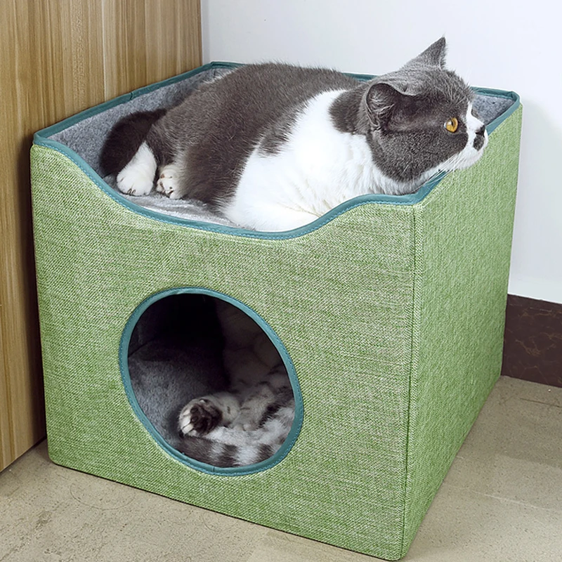 Imagem -03 - Dobrável Praça Cat Dormiring House Casa de Gato Quente e Confortável Double Layer Dog Villa Canil Semi-fechado Pet Products