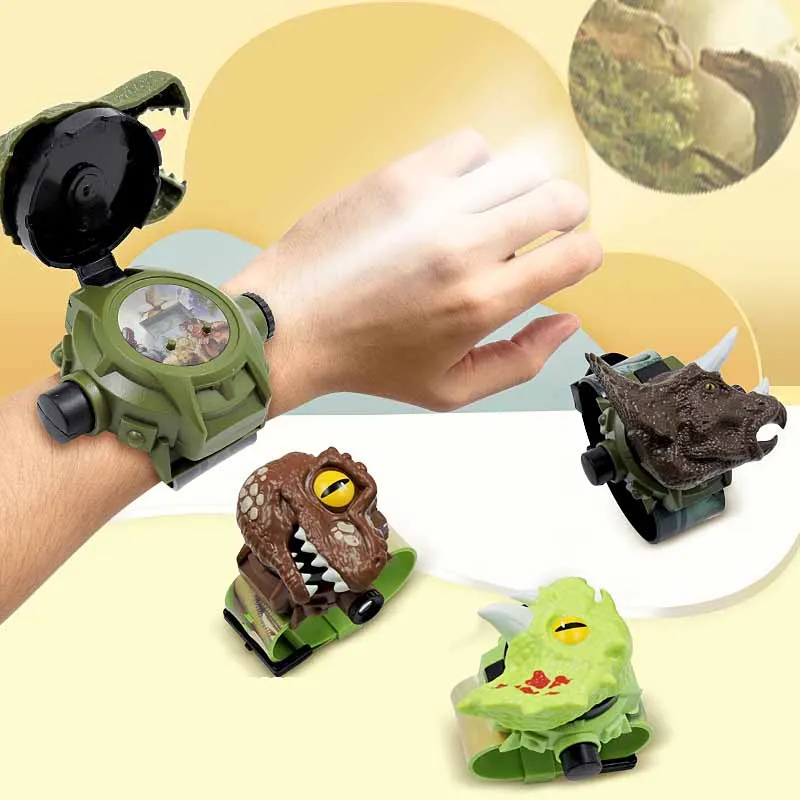 Montre de dinosaure à projection électroluminescente pour enfants, jouet électronique à rabat 3D, cadeau d'anniversaire pour garçon