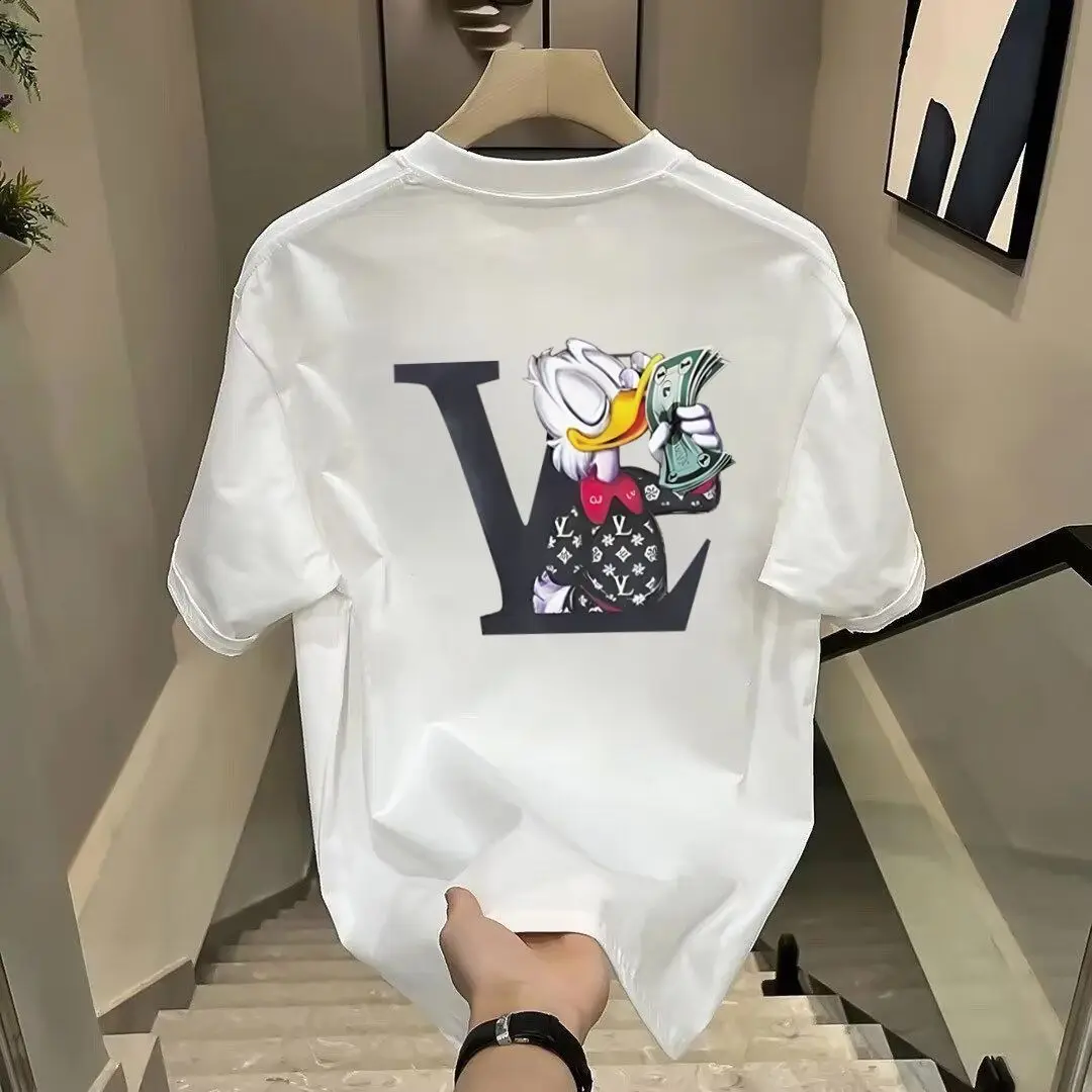 

Мужская футболка с круглым вырезом, свободные топы, дышащая, удобная, повседневная, женская одежда больших размеров, хлопковая модная одежда с принтом медведя