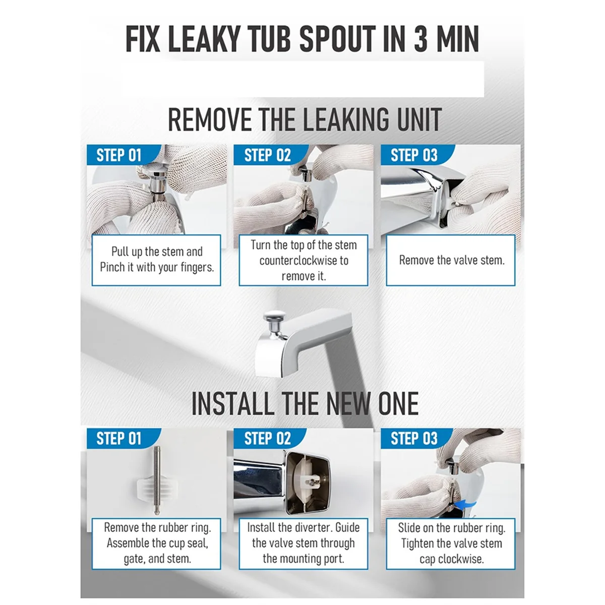 A002 طقم إصلاح محول صنبور الحوض العالمي المكون من قطعتين، قطع غيار إصلاح صنابير حوض الاستحمام المقاومة للتسرب باللون الفضي