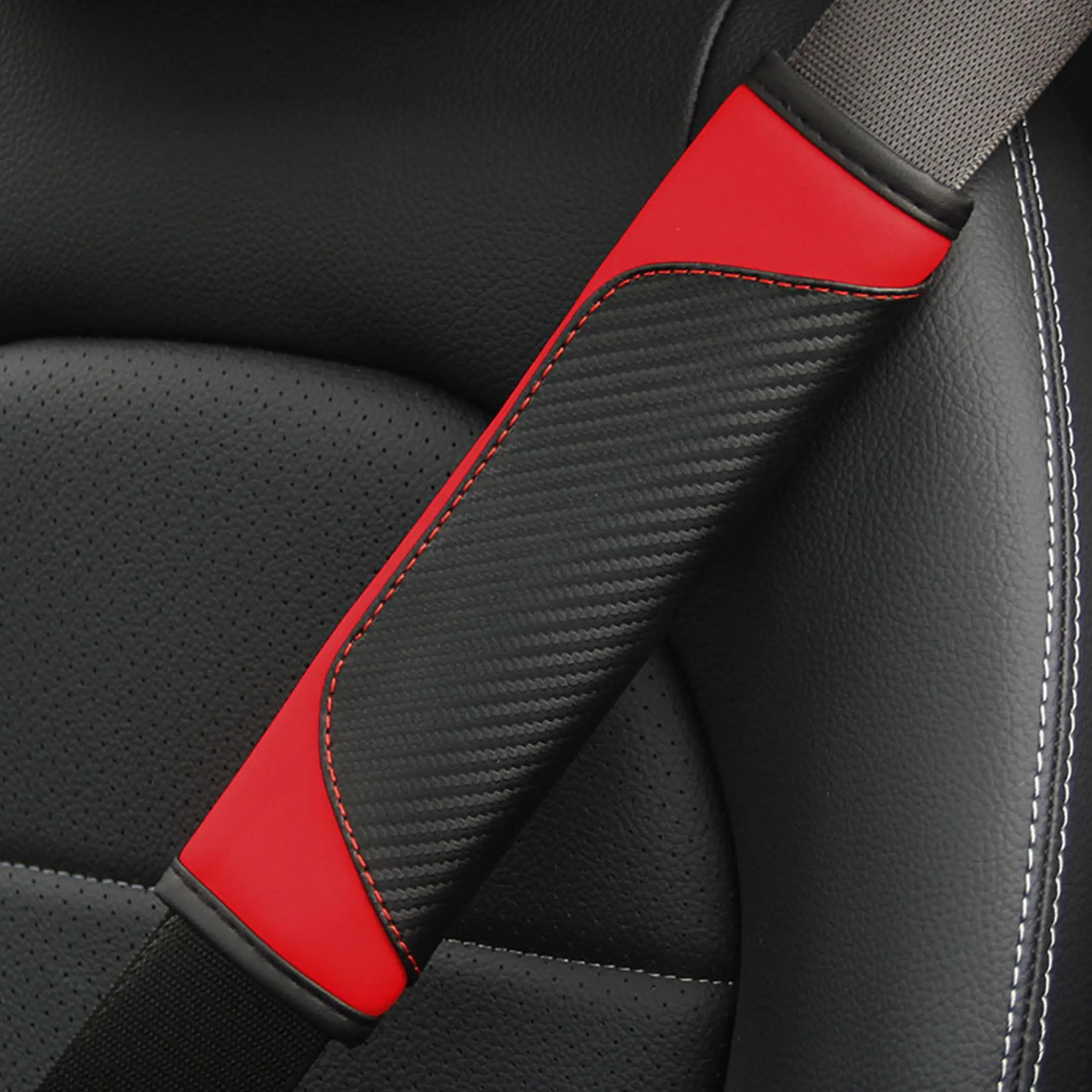 1PC car interior leather color blocking soft and comfortable carbon fiber patterned seat belt shoulder protectors