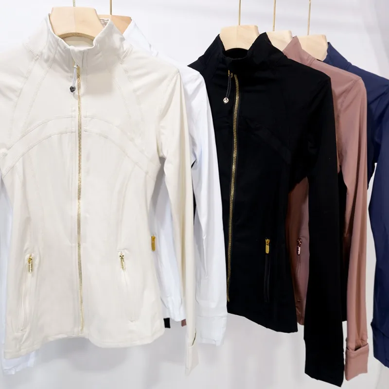 

New Gold Zipper Slimming Jacket Yoga Stand Up Collar Jacket Slim Fit Quick Drying Sports Thin Design Twilight Rose Gold Summer