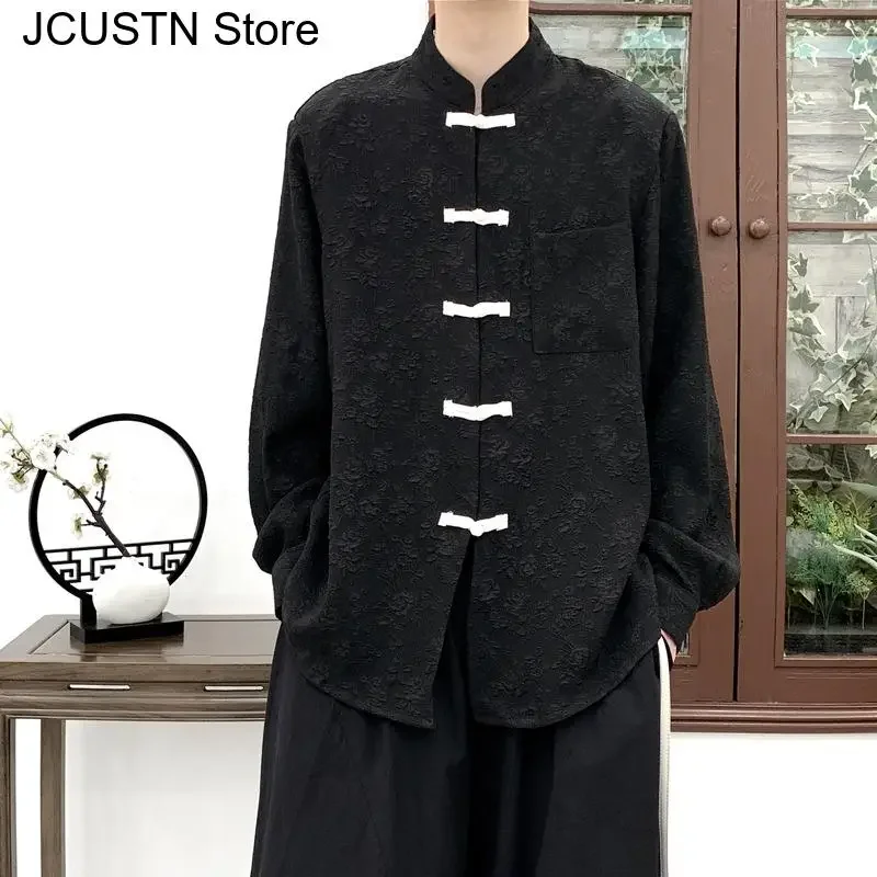 

Dark Jacket Tradition Chinese Qipao Top New Chinese Style Top Loose Ourwear Tang Clothes Men Gothic Male Autumn Thin Coat